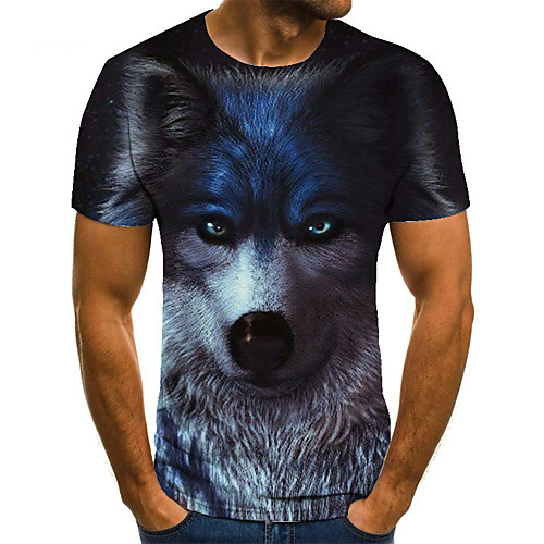 

Men's Unisex Tee T shirt 3D Print Graphic Prints Wolf Plus Size Print Short Sleeve Casual Tops Basic Fashion Designer Big and Tall Gray