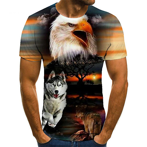 

Men's Unisex Tee T shirt Shirt 3D Print Graphic Prints Eagle Plus Size Print Short Sleeve Casual Tops Basic Fashion Designer Big and Tall Round Neck Brown