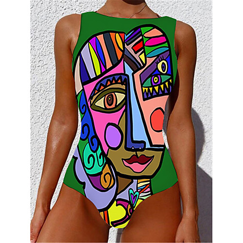 

Women's One Piece Monokini Swimsuit Tummy Control Slim Color Block Abstract Green Swimwear Strap Bathing Suits New Casual Sexy / Padded Bras / Beach