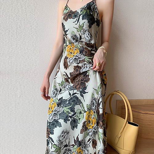 

v-neck printed suspender skirt women's summer 2021 new style french retro slim slimming dress