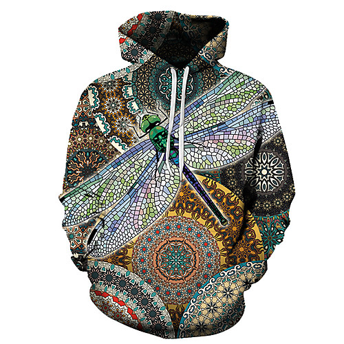 

Men's Unisex Plus Size Pullover Hoodie Sweatshirt Graphic Prints Dragonfly Print Hooded Casual Daily Holiday 3D Print Basic Designer Hoodies Sweatshirts Long Sleeve Yellow Orange Light gray