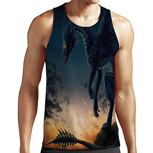 

Men's Unisex Tank Top Undershirt 3D Print Graphic Prints Dinosaur Plus Size Print Sleeveless Casual Tops Basic Designer Big and Tall Black