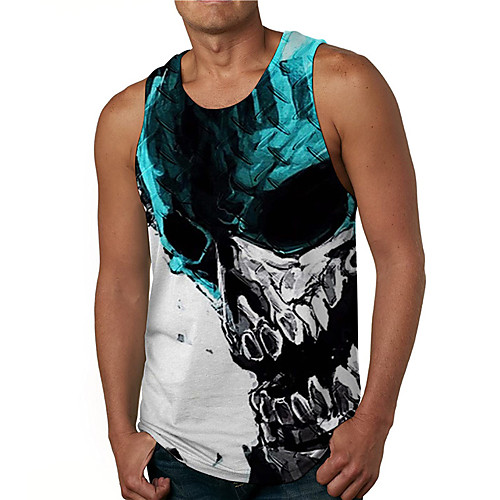 

Men's Tank Top Undershirt Shirt 3D Print Graphic Prints Skull Print Sleeveless Daily Tops Casual Designer Big and Tall Round Neck Blue / Summer