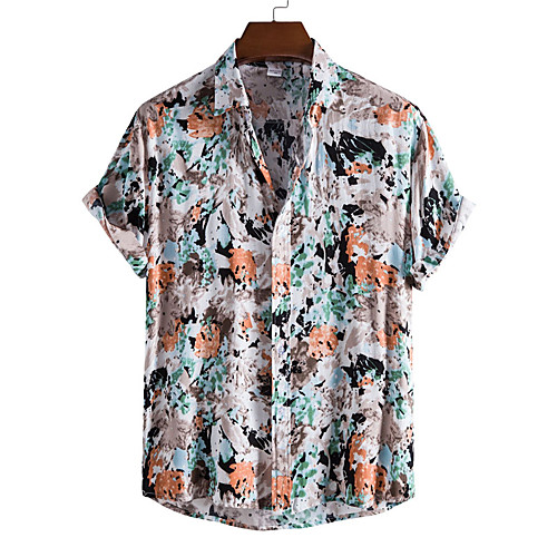 

Men's Shirt Graphic Prints Button-Down Short Sleeve Casual Tops Casual Fashion Breathable Comfortable White Brown