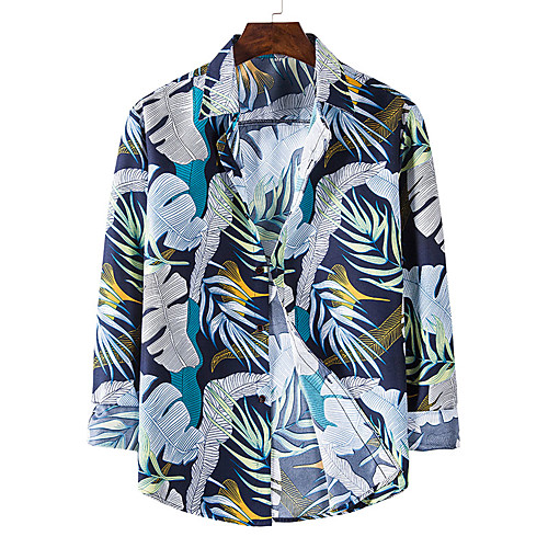 

Men's Shirt Other Prints Graphic Leaves Long Sleeve Casual Tops Casual Navy Blue