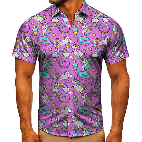 

Men's Shirt 3D Print Food Graphic Prints Button-Down Short Sleeve Street Tops Casual Fashion Classic Breathable Purple