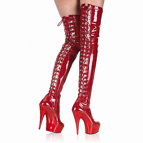 

Women's Boots Sexy Boots Stripper Boots High Heel Round Toe Over The Knee Boots Thigh High Boots PU Lace-up Solid Colored Red Gray White