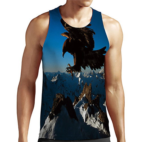 

Men's Unisex Tank Top Undershirt 3D Print Graphic Prints Eagle Animal Plus Size Print Sleeveless Casual Tops Basic Designer Big and Tall Blue