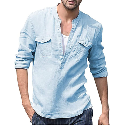 

Men's Shirt Solid Color Long Sleeve Daily Tops Simple Vintage Khaki White Black