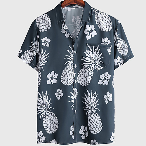 

Men's Shirt Floral Graphic Prints Pineapple Button-Down Short Sleeve Casual Tops Basic Fashion Breathable Comfortable Navy Blue / Sports / Spring / Summer