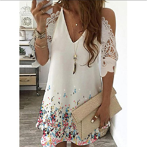 

Women's A Line Dress Knee Length Dress Blue White Black Short Sleeve Flower Spring Summer Casual / Daily 2021 S M L XL XXL 3XL 4XL 5XL / Plus Size / Plus Size