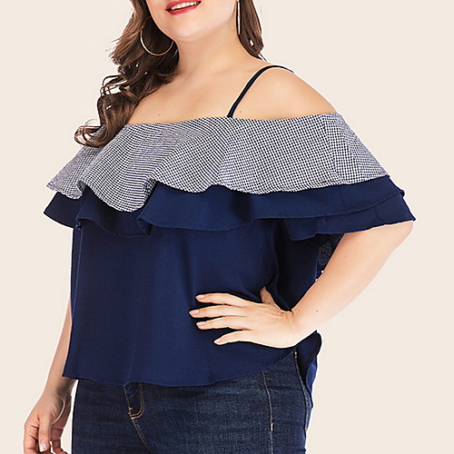 

Women's Plus Size Tops Camisole Color Block Ruffle Sleeveless Square Neck Blue Big Size XL XXL 3XL 4XL 5XL
