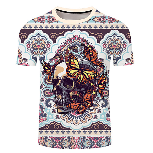 

Men's Unisex Tee T shirt 3D Print Graphic Prints Skull Plus Size 3D Print Short Sleeve Casual Tops Basic Designer Big and Tall Gray / Navy White Purple