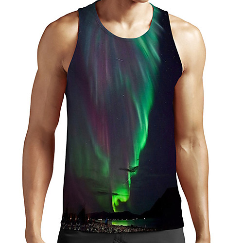 

Men's Unisex Tank Top Undershirt 3D Print Scenery Graphic Prints Plus Size Print Sleeveless Casual Tops Basic Fashion Designer Breathable Green