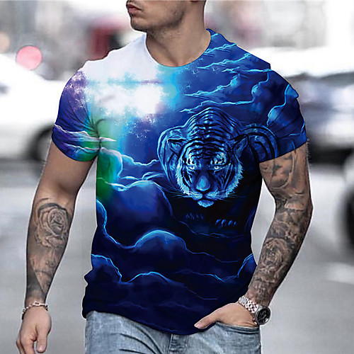 

Men's Tee T shirt 3D Print Graphic Prints Tiger Animal Print Short Sleeve Daily Tops Casual Designer Big and Tall Blue Purple