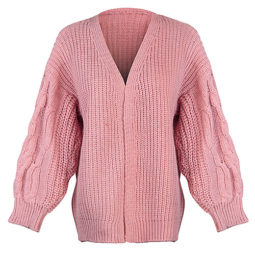 

Women's Solid Color Sweater Long Sleeve Sweater Cardigans V Neck Blushing Pink Brown