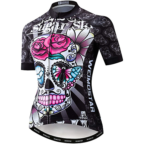 

21Grams Women's Short Sleeve Cycling Jersey Summer Spandex Polyester Brown Butterfly Sugar Skull Skull Bike Jersey Top Mountain Bike MTB Road Bike Cycling Quick Dry Moisture Wicking Breathable Sports