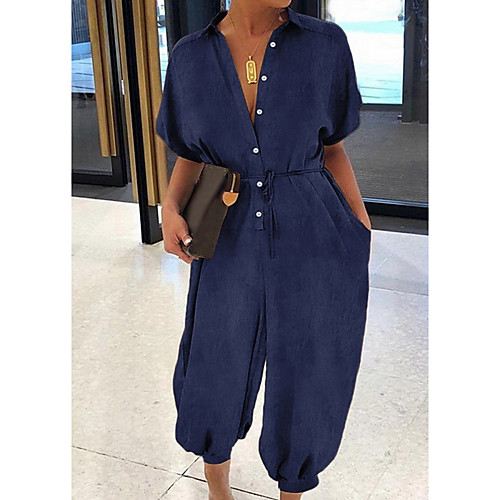 

Women's Ordinary Wide Leg Blue Royal Blue Jumpsuit Solid Colored