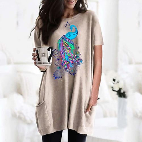 

Women's T shirt Dress Graphic Animal Round Neck Tops Basic Basic Top Black Wine Army Green