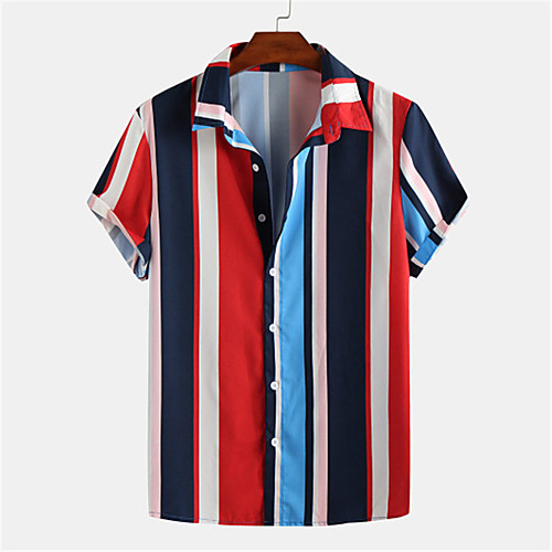 

Men's Shirt Striped Button-Down Short Sleeve Casual Tops Lightweight Casual Fashion Breathable Blue Red Brown