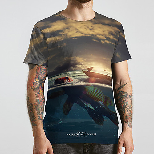 

Men's Unisex Tee T shirt 3D Print Graphic Prints Fish Plus Size Print Short Sleeve Casual Tops Basic Designer Big and Tall Blue