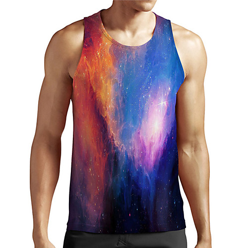 

Men's Unisex Tank Top Undershirt 3D Print Galaxy Graphic Prints Plus Size Print Sleeveless Casual Tops Basic Designer Big and Tall Blue