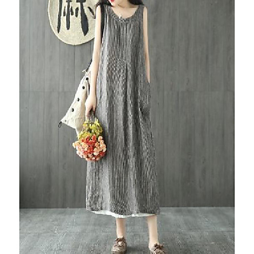 

Women's Shift Dress Maxi long Dress Light Blue Black Sleeveless Solid Color Spring Summer Casual / Daily 2021 S M L XL XXL XXXL 4XL 5XL / Cotton / Cotton