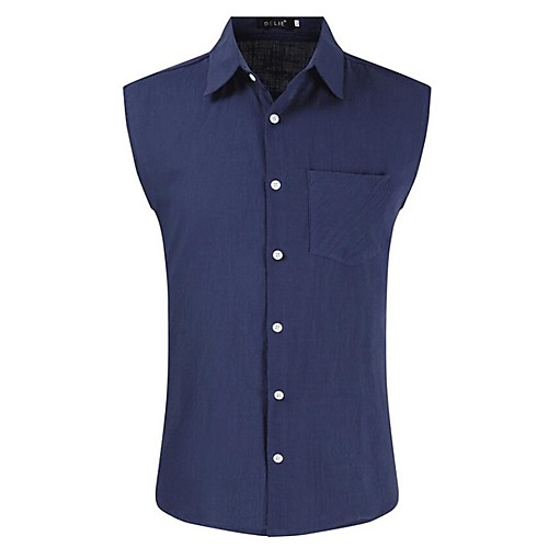 

Men's Shirt Solid Color Sleeveless Casual Tops Simple Classic Collar Army Green Khaki White