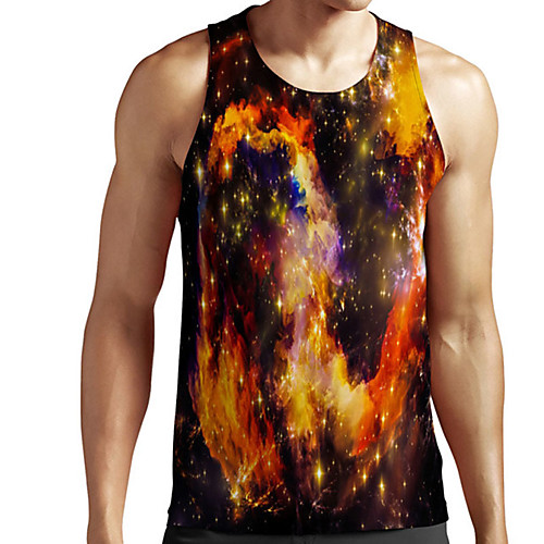 

Men's Unisex Tank Top Undershirt 3D Print Galaxy Graphic Prints Plus Size Print Sleeveless Casual Tops Basic Designer Big and Tall Yellow