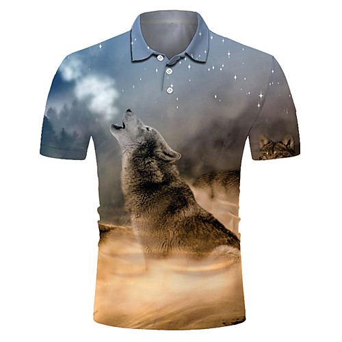 

Men's Golf Shirt Tennis Shirt 3D Print Wolf Animal Button-Down Short Sleeve Street Tops Casual Fashion Cool Breathable Gray / Sports