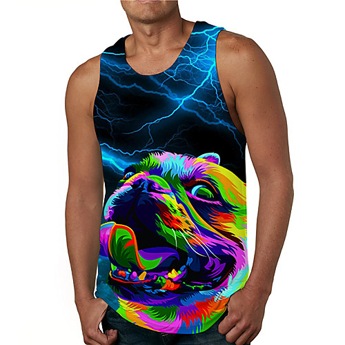

Men's Tank Top Undershirt 3D Print Graphic Prints Tiger Print Sleeveless Daily Tops Casual Designer Big and Tall Blue