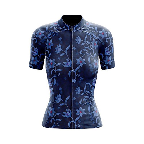 

21Grams Women's Short Sleeve Cycling Jersey Summer Spandex Polyester Dark Navy Floral Botanical Bike Jersey Top Mountain Bike MTB Road Bike Cycling Breathable Reflective Strips Back Pocket Sports