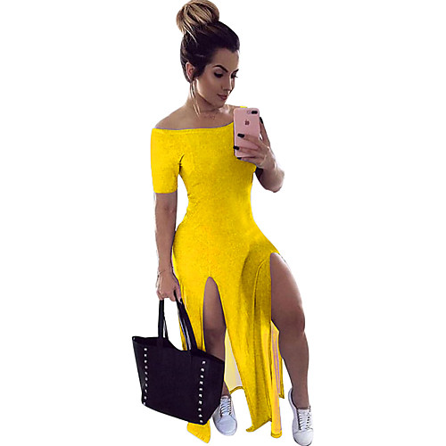 

Women's Swing Dress Maxi long Dress Yellow Gray Black Short Sleeve Solid Color Spring Summer Casual / Daily 2021 S M L XL 2XL