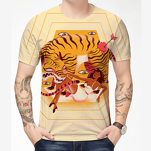 

Men's Unisex Tee T shirt 3D Print Graphic Prints Vintage Tiger Plus Size Print Short Sleeve Casual Tops Basic Designer Big and Tall Yellow