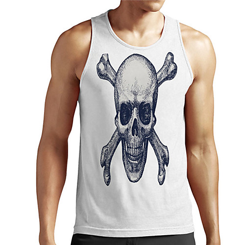 

Men's Unisex Tank Top Undershirt 3D Print Graphic Prints Skull Plus Size Print Sleeveless Casual Tops Basic Designer Big and Tall White