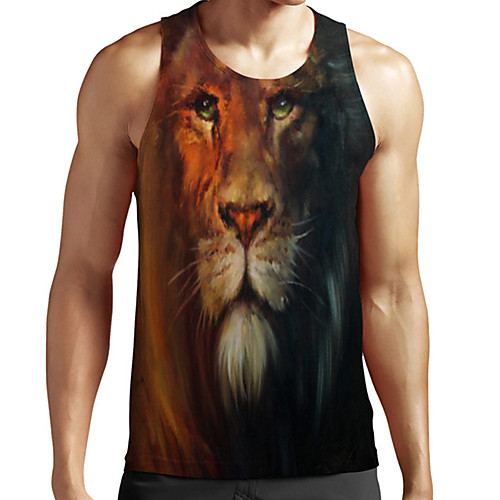 

Men's Unisex Tank Top Undershirt 3D Print Graphic Prints Lion Animal Plus Size Print Sleeveless Casual Tops Basic Fashion Designer Breathable Brown
