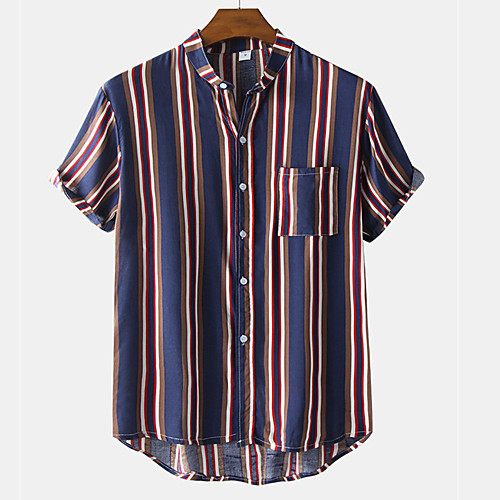 

Men's Shirt Striped Button-Down Short Sleeve Casual Tops Casual Fashion Breathable Comfortable Red