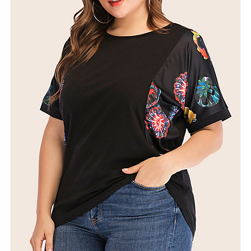 

Women's Plus Size Tops T shirt Color Block Short Sleeve Crewneck Black Big Size XL XXL 3XL 4XL 5XL