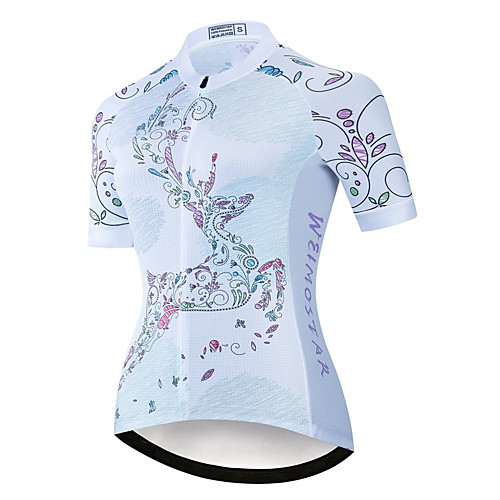 

21Grams Women's Short Sleeve Cycling Jersey Summer Spandex Polyester Sky Blue Floral Botanical Deer Animal Bike Jersey Top Mountain Bike MTB Road Bike Cycling Quick Dry Moisture Wicking Breathable