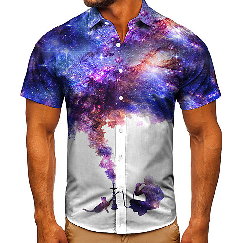 

Men's Shirt 3D Print Graphic Prints Interstellar Button-Down Short Sleeve Street Tops Casual Fashion Classic Breathable Blue