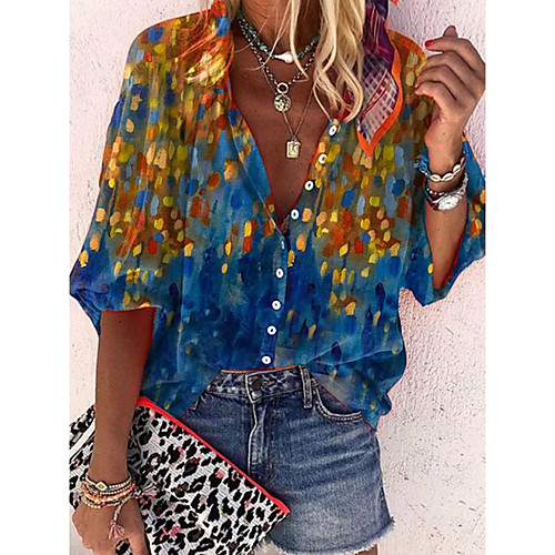 

Women's Blouse Shirt Graphic Print Shirt Collar Tops Royal Blue