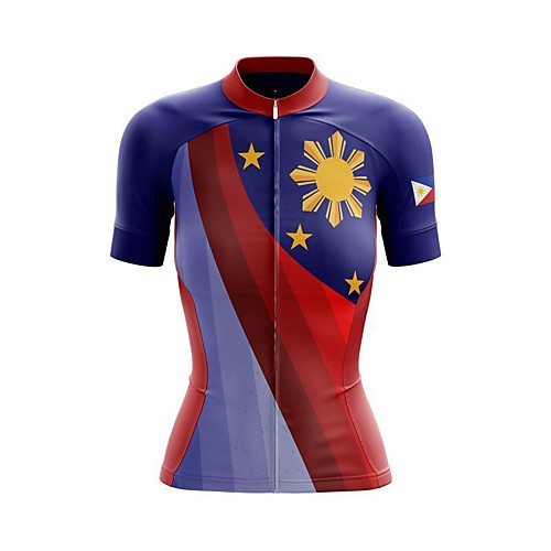 

21Grams Women's Short Sleeve Cycling Jersey Summer Spandex Polyester Blue Patchwork National Flag Bike Jersey Top Mountain Bike MTB Road Bike Cycling Quick Dry Moisture Wicking Breathable Sports