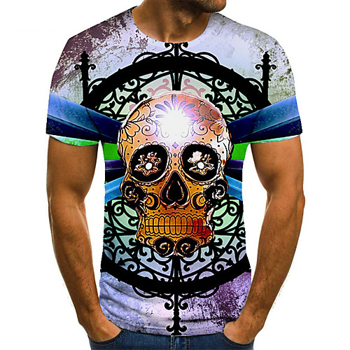 

Men's Unisex Tee T shirt 3D Print Graphic Prints Skull Plus Size Print Short Sleeve Casual Tops Basic Fashion Designer Big and Tall Gray