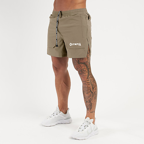 

Men's Sports & Outdoors Streetwear Comfort Breathable Soft Sports Fitness Gym Active Shorts Pants Letter Short Drawstring Elastic Waist Black Khaki