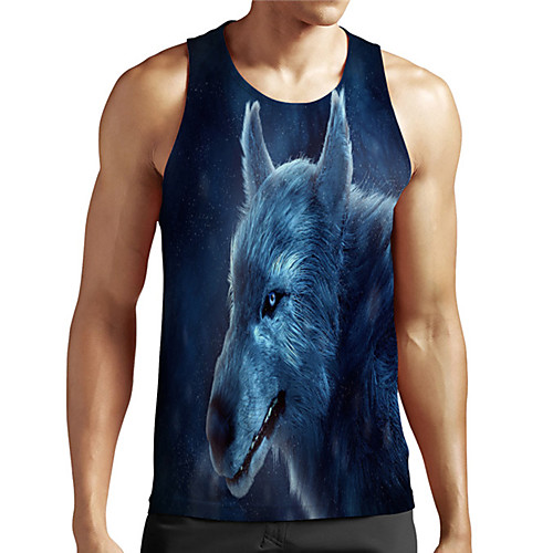 

Men's Unisex Tank Top Undershirt 3D Print Graphic Prints Wolf Plus Size Print Sleeveless Casual Tops Basic Designer Big and Tall Blue