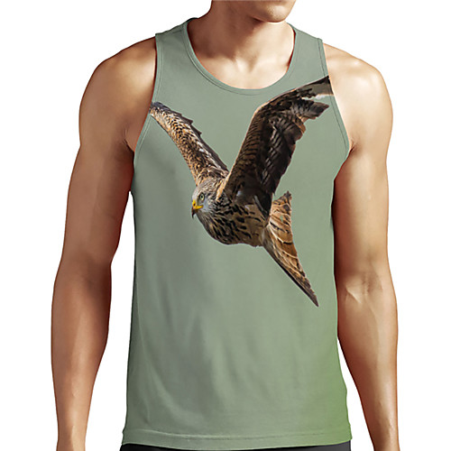 

Men's Unisex Tank Top Undershirt 3D Print Graphic Prints Eagle Animal Plus Size Print Sleeveless Casual Tops Basic Designer Big and Tall Green