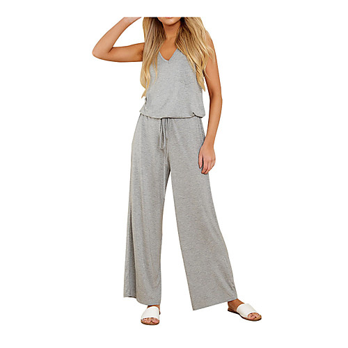 

Women's Ordinary Off Shoulder Gray Jumpsuit Solid Colored