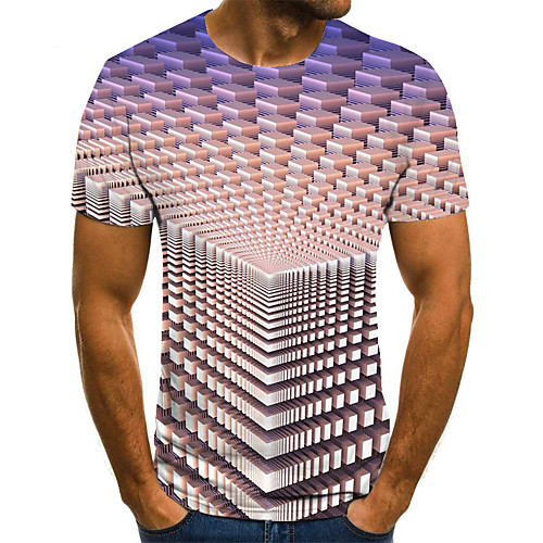

Men's Unisex Tee T shirt 3D Print Optical Illusion Graphic Prints Plus Size Print Short Sleeve Casual Tops Basic Fashion Designer Big and Tall Light Pink