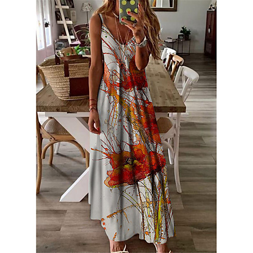 

Women's A Line Dress Maxi long Dress White Sleeveless Floral Print Print Spring Summer V Neck Casual Holiday 2021 S M L XL XXL 3XL