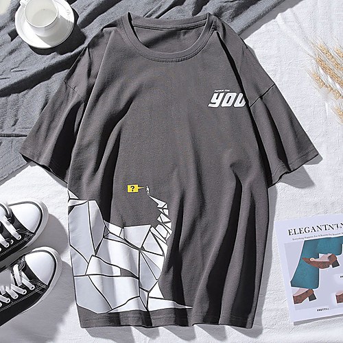 

Men's Unisex Tee T shirt Hot Stamping Graphic Prints Geometry Letter Plus Size Print Short Sleeve Casual Tops Cotton Basic Fashion Designer Big and Tall Black Light gray